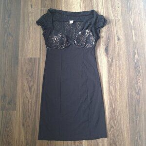 💙 Wet Seal Vintage Y2K Lace Dress Size S/M Sexy Black Puff Sleeves